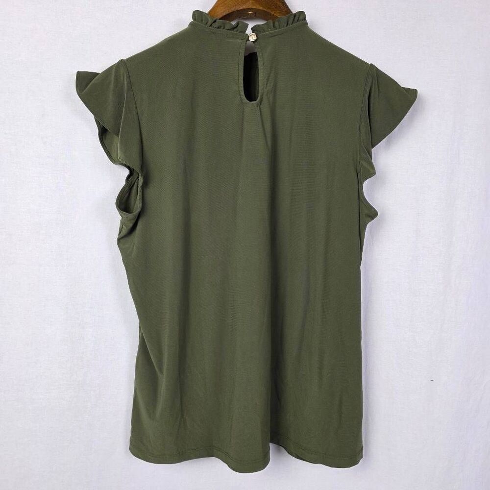 Anne Klein Olive Ruffle Blouse Keyhole Small - Picture 4 of 7